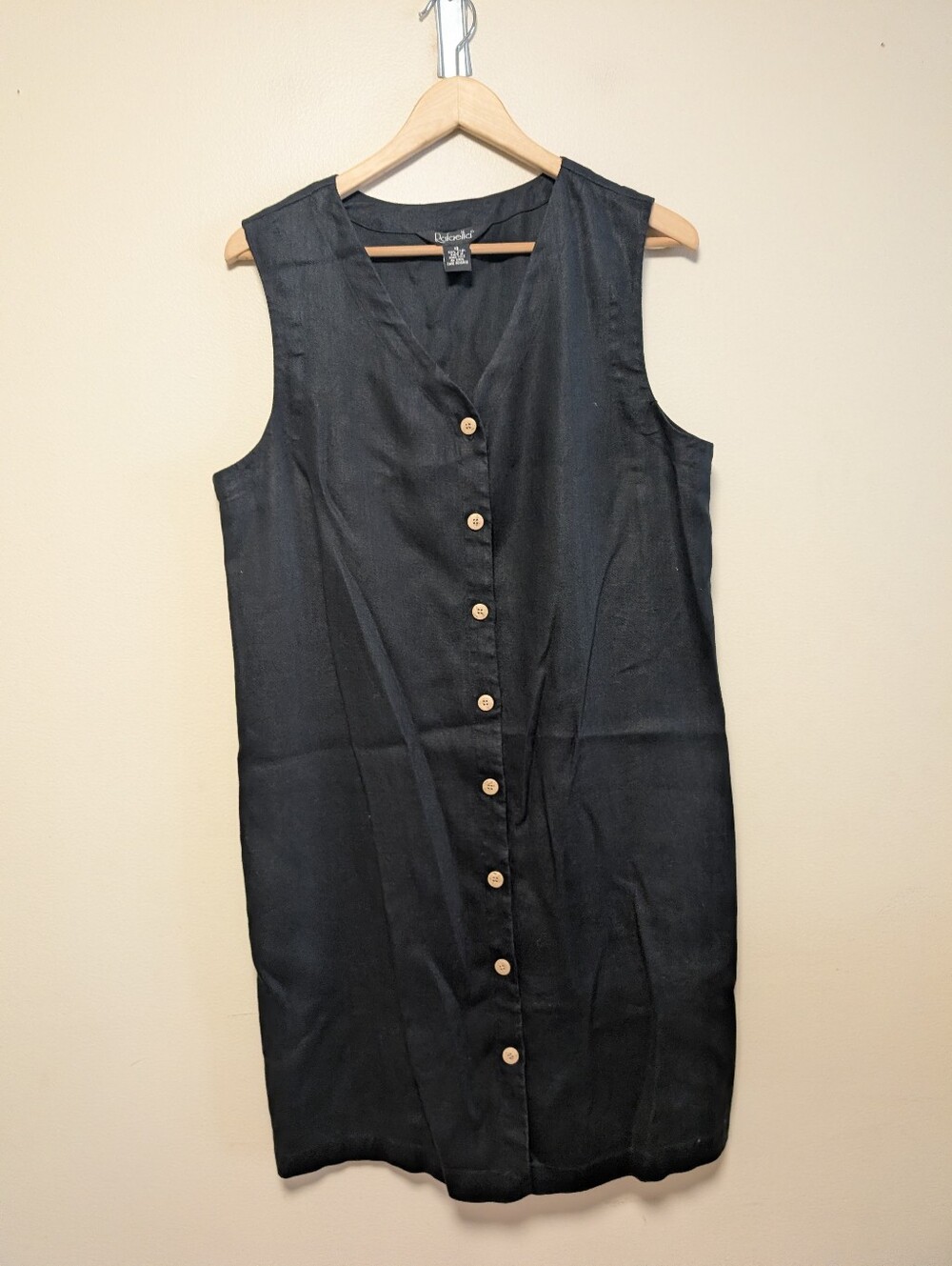 Rafaella Black 100% Linen Button Front Shift Dress Size 12 Minimalist Coastal